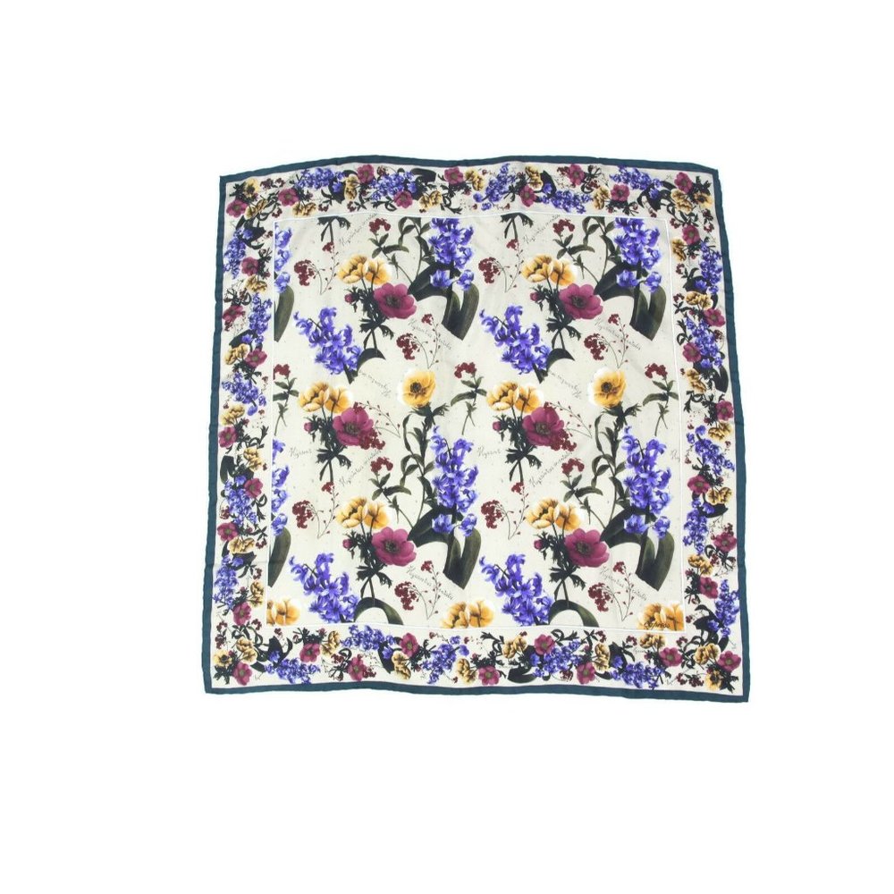 EXPRESS Gorgeous Floral Variations Chart Flowers Silk Scarf Green Border - Picture 1 of 3